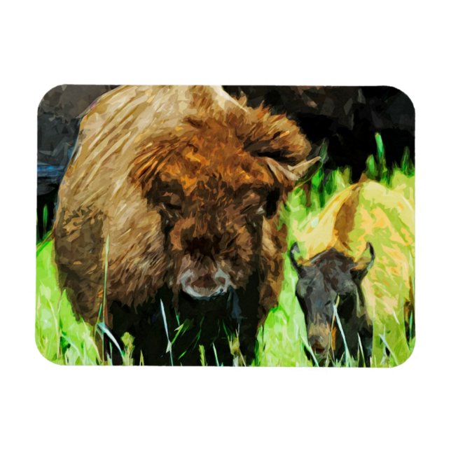 Wild American Bison With Calf Abstract Magnet (Horizontal)
