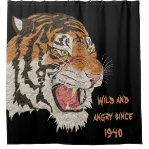 Wild and angry tiger since 1940 Black Brown Shower Curtain