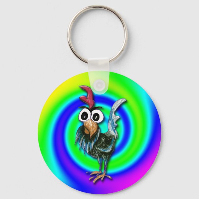 Wild and Crazy Rooster Keychain (Front)