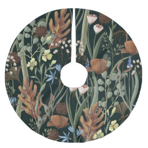 Wild and Dried Flowers Pattern. Brushed Polyester Tree Skirt