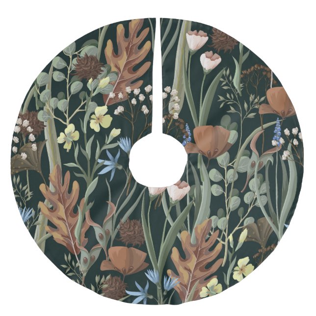Wild and Dried Flowers Pattern. Brushed Polyester Tree Skirt (Front)