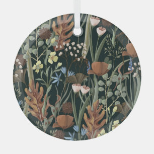Wild and Dried Flowers Pattern. Glass Tree Decoration
