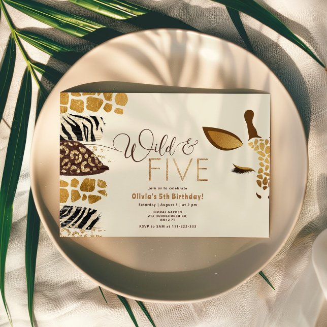 Wild and Five Safari 5th gender neutral birthday Invitation (Creator Uploaded)