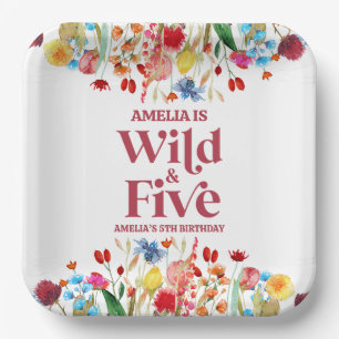 Wild and Five Wildflower 5th Fifth Birthday Party Paper Plate