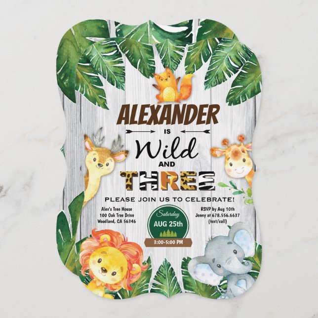 Wild and free 3rd birthday invitation safari (Front/Back)