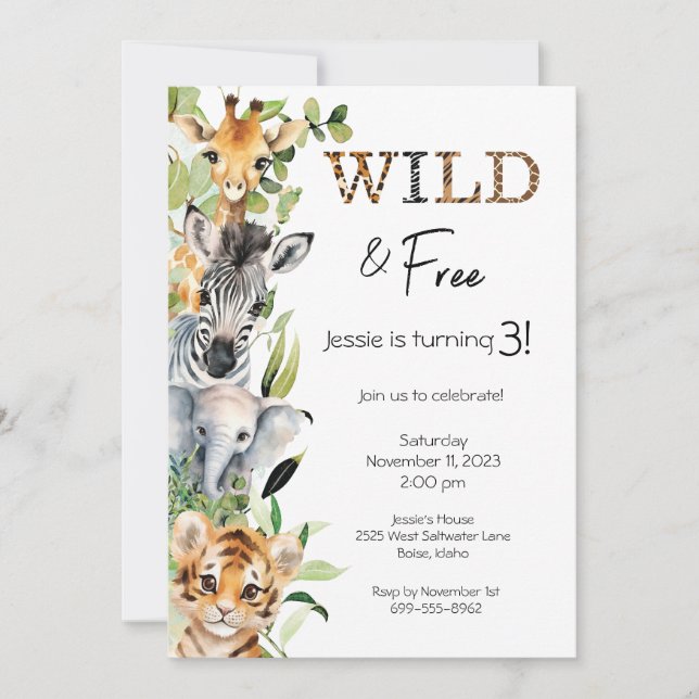 Wild and Free 3rd Birthday Party Invitation (Front)