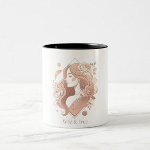 Wild and Free Aesthetic Boho Line Art Women T-Shir Two-Tone Coffee Mug