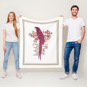 Wild and Free Ara Parrot Tropical Leaves Fleece Blanket