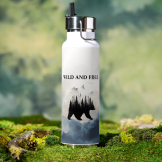 Wild and Free Bear Wilderness Forest Adventure Water Bottle