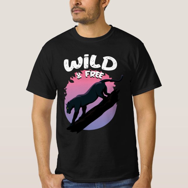Wild and Free Black Panther jungle animal T-Shirt (Front)