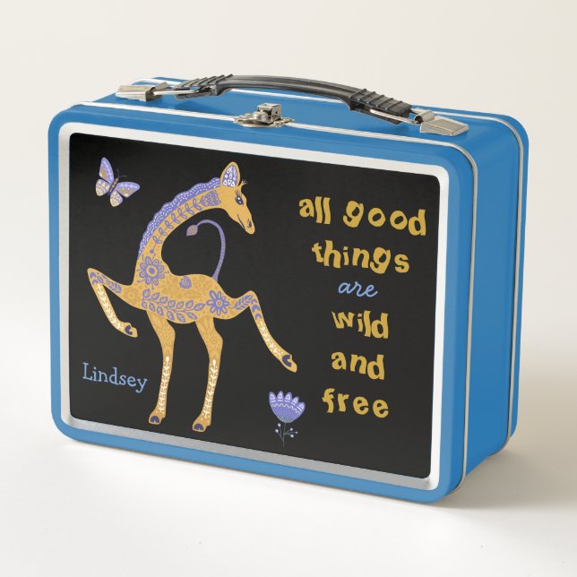Wild and Free Boho Pattern Giraffe Personalised Metal Lunch Box (Front)