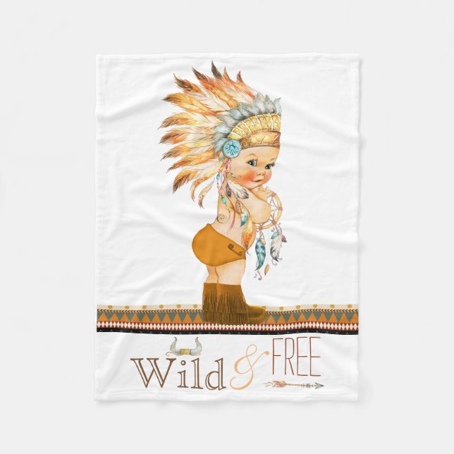 Wild and Free Boys Tribal Baby Fleece Blanket (Front)