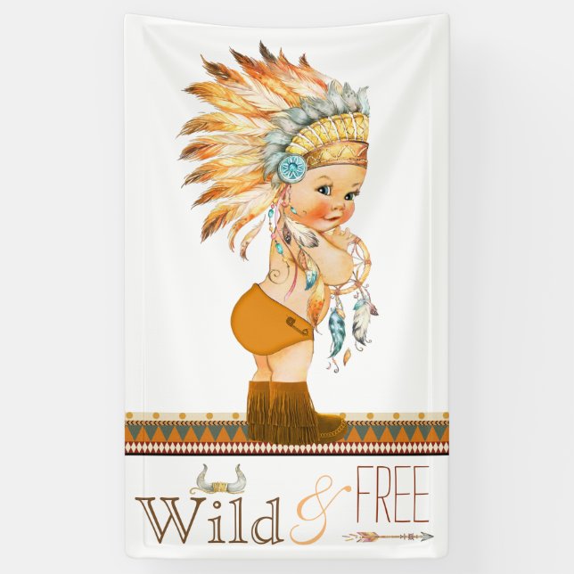Wild and Free Boys Tribal Baby Shower Banner (Vertical)