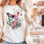 Wild And Free Butterfly Floral Wild Flowers<br><div class="desc">Wild And Free Butterfly Floral Wild Flowers Womens Tshirt Fashion Top features a colourful watercolor illustration of butterflies and flowers with the text "Wild and free" in modern script typography. Perfect gift for her for birthday,  Christmas,  Mother's Day and more. Designed by Evco Studio www.zazzle.com/store/evcostudio</div>