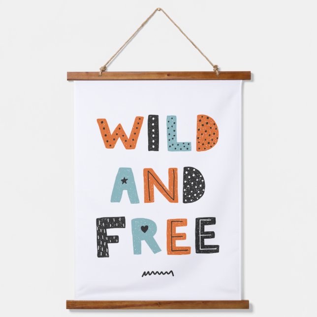 Wild and Free | Doodle Letters Hanging Tapestry (Front)