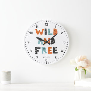 Wild and Free   Doodle Letters Large Clock