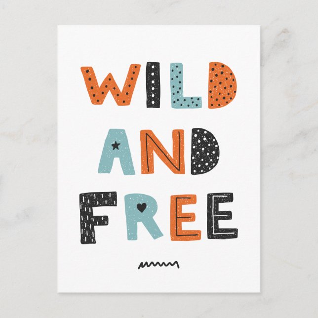 Wild and Free | Doodle Letters Postcard (Front)