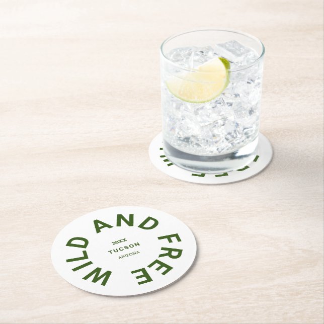 Wild And Free Forest Green Camping Theme Round Paper Coaster (Insitu)