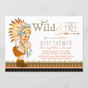 Wild and Free Girls Boho Tribal Baby Shower Invitation