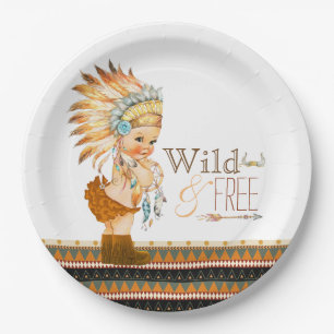 Wild and Free Girls Tribal Baby Shower Paper Plate