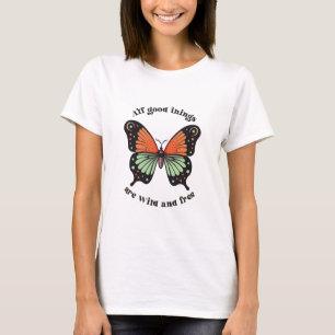 Wild And Free Modern Boho Butterfly Typography T-Shirt