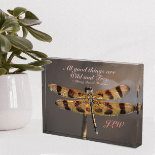 Wild and Free Quote Golden Dragonfly Photo Block