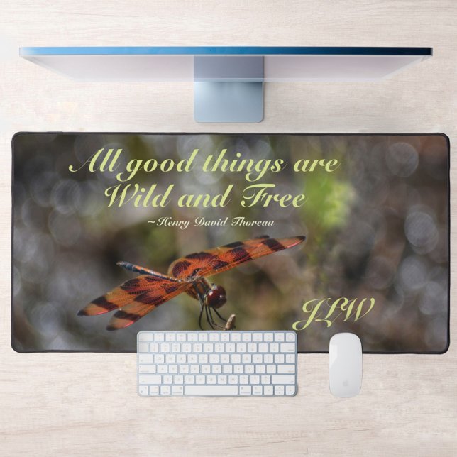 Wild and Free Quote Golden Dragonfly Photographic Desk Mat (Creator Uploaded)