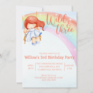 wild and free rainbow third birthday  invitation
