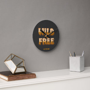 Wild and Free - Retro 70s Groovy Typography  Round Clock