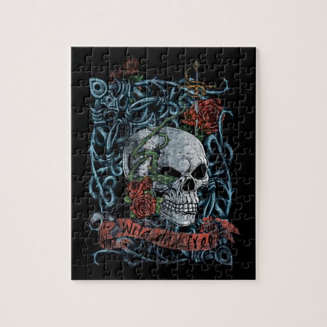 Wild and Free Rose Skeleton Skull Jigsaw Puzzle (Vertical)