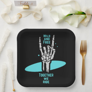 Wild and Free, Together We Ride Skeleton Wedding  Paper Plate