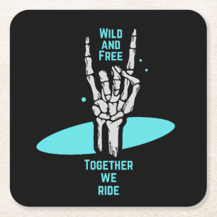 Wild and Free, Together We Ride Skeleton Wedding  Square Paper Coaster