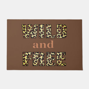 Wild and Free Word Art in a Leopard Pattern  Doormat