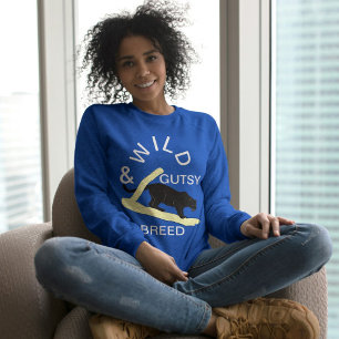 Wild And Gutsy Big Cat Vibes White Cream Deep Blue Sweatshirt
