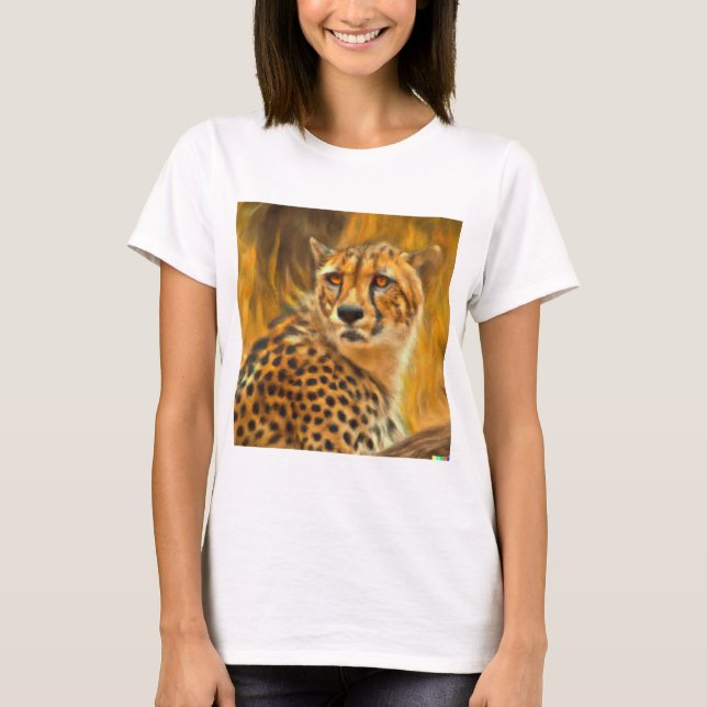 Wild and Majestic: Oil Painting Cheetah Art Print T-Shirt (Front)