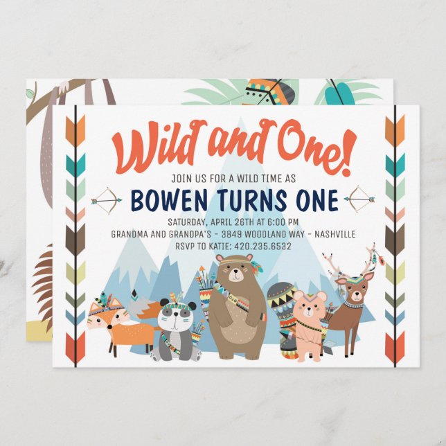 Wild and One Birthday Invitation (Front/Back)
