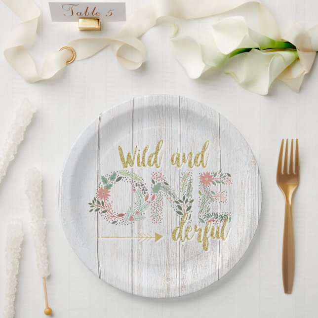 Wild and Onederful Baby Girl First Birthday Paper  Plate (Wedding)
