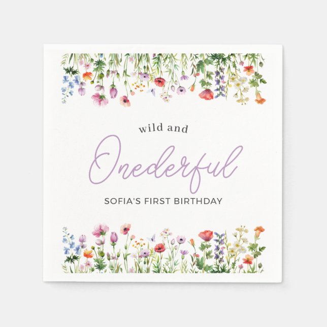 Wild and Onederful Wildflower 1st Birthday Napkin (Front)