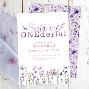Wild and Onederful Wildflower 1st Birthday Script Invitation