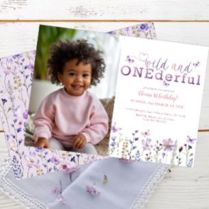 Wild and Onederful Wildflower Photo 1st Birthday Invitation