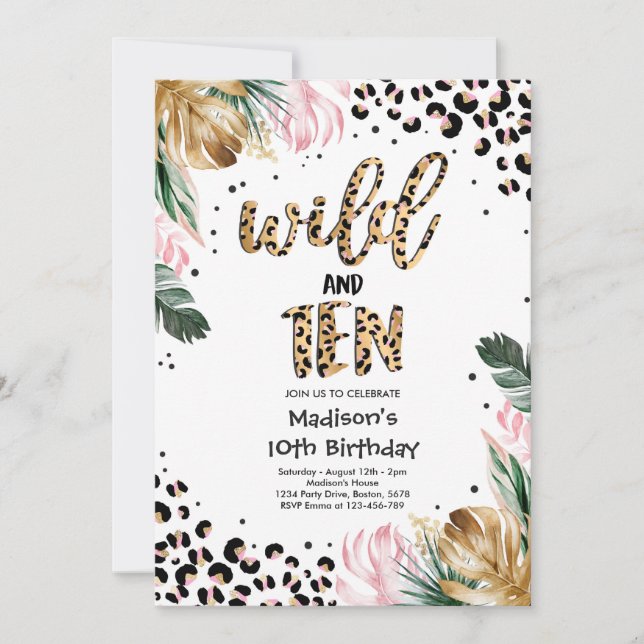 Wild And Ten Leopard Print 10th Birthday Party Invitation (Front)