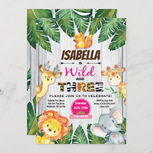 Wild and Three 3rd birthday invitation safari
