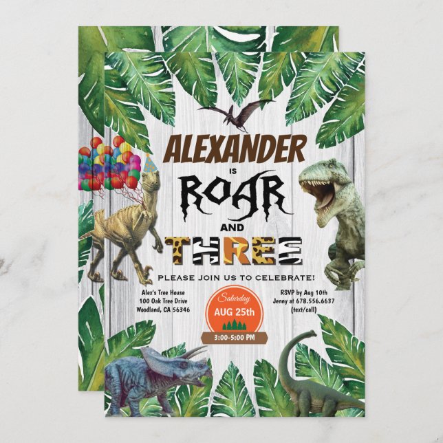 Wild and Three 3rd birthday invitation safari (Front/Back)