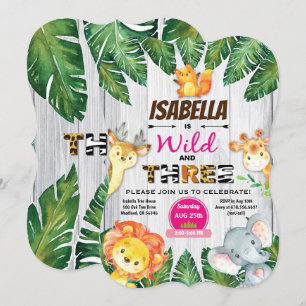 Wild and Three 3rd birthday invitation safari
