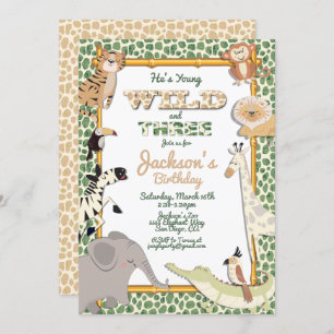 Wild and Three Jungle Safari Birthday Party Invitation