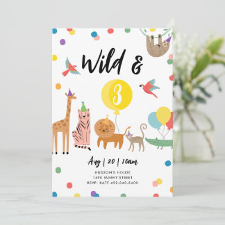 Wild and Three Party Animal Birthday Invitation