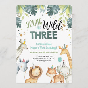 Wild and Three Safari Animals Birthday Invitation