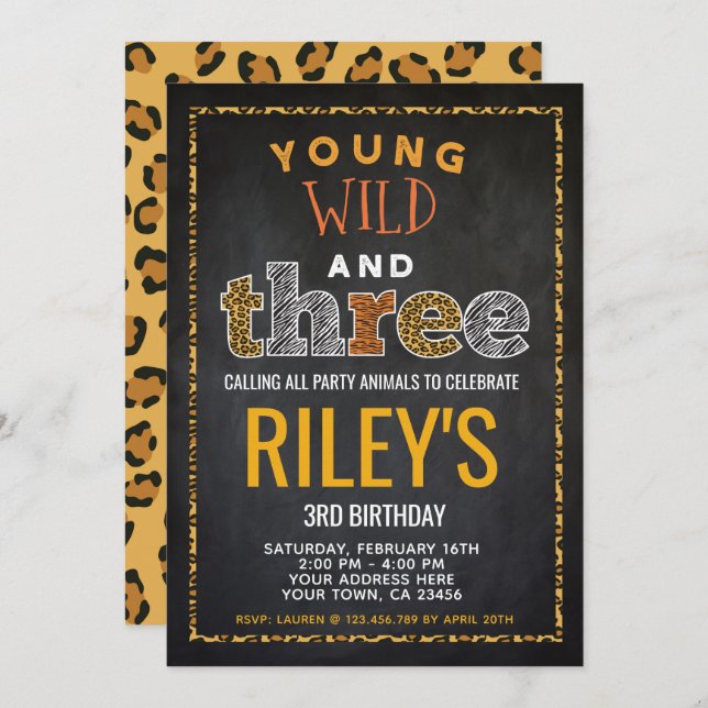 Wild and three, Safari Invitation (Front/Back)