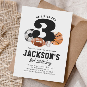 Wild and Three Sports 3rd Birthday Invitation