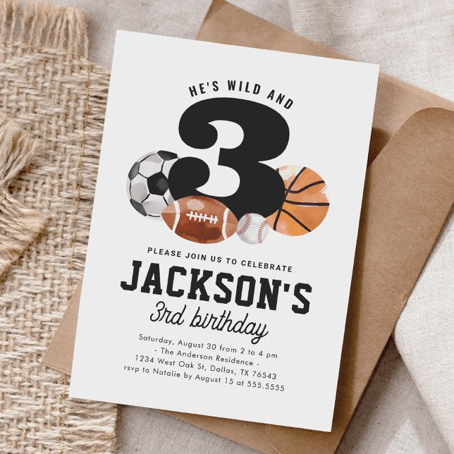 Wild and Three Sports 3rd Birthday Invitation (Creator Uploaded)